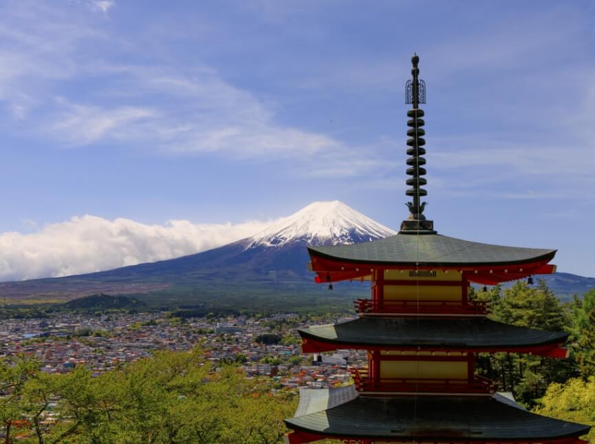 Mount Fuji rising above Lake Kawaguchiko in clear winter light