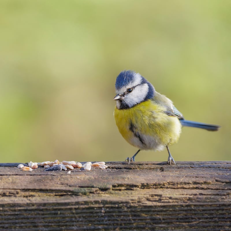 A tiny bird with a bright blue cap, white face with a dark line, and yellow belly. (gallery image 5)