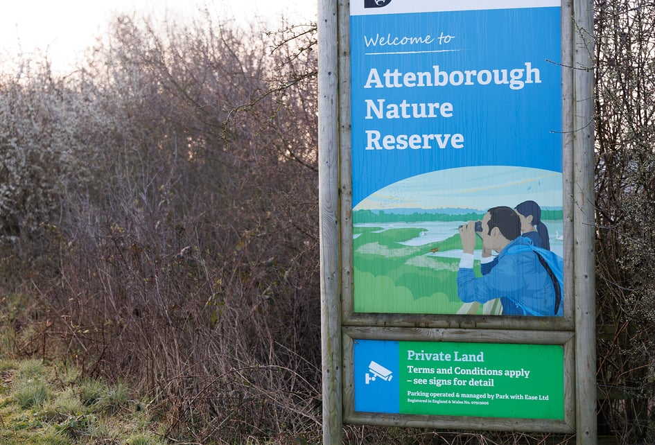 Welcome to Attenborough Nature Reserve entrance sign